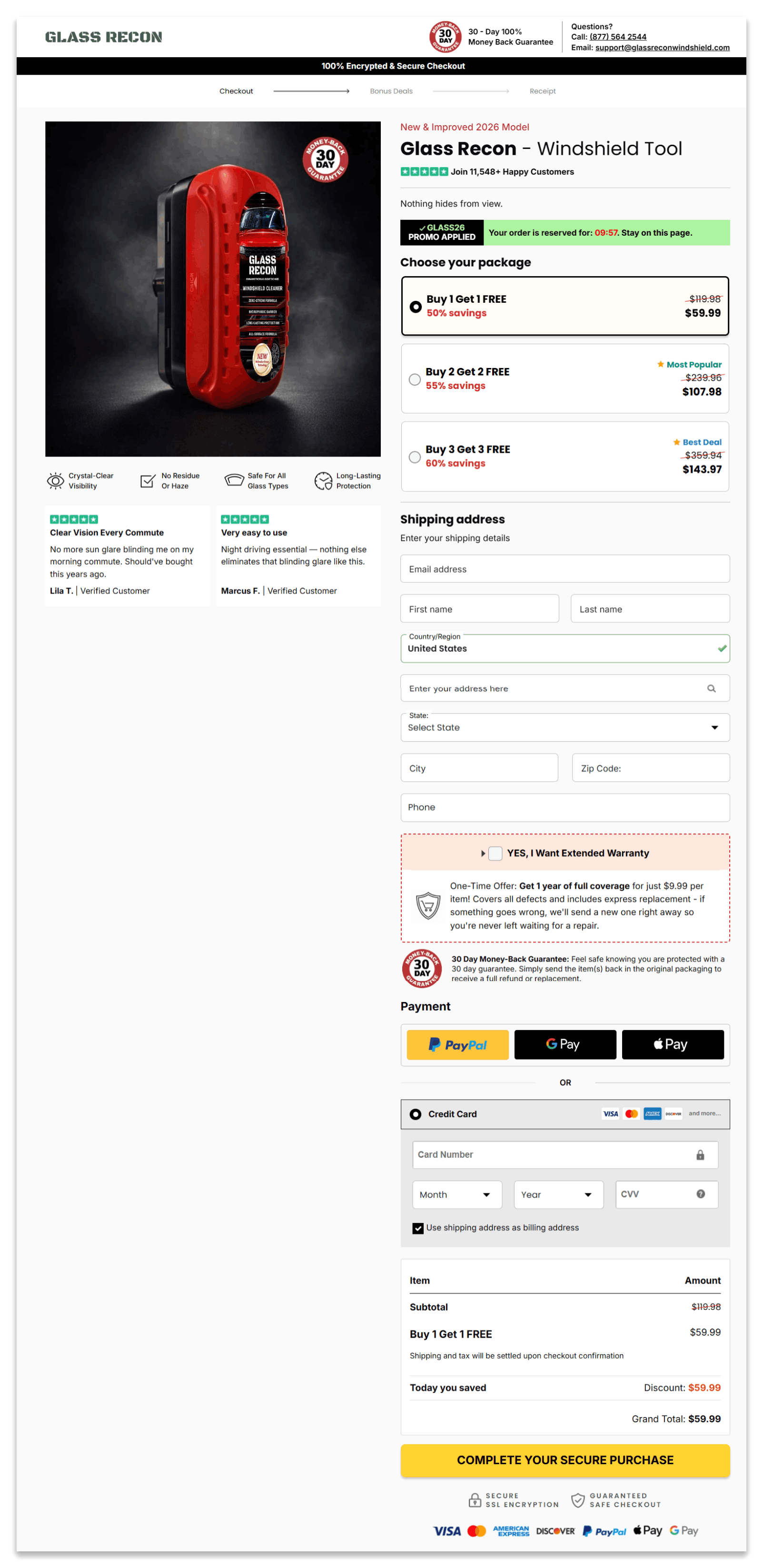 Glass Recon Secure Checkout Page